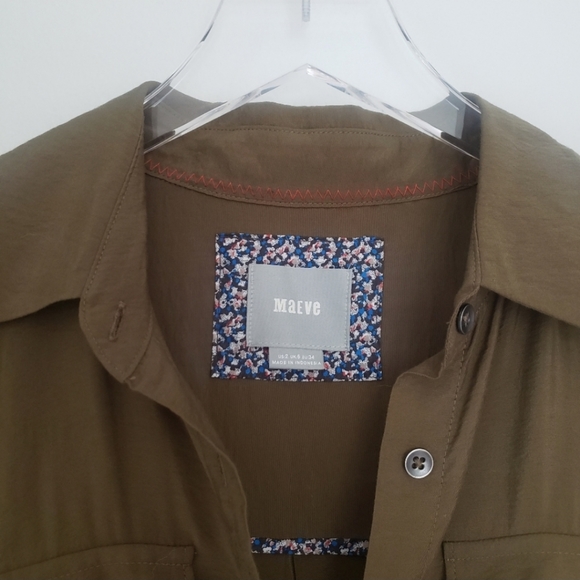 Maeve Anthropologie Button Up Shirt Midi Dress Olive Green XS/S - Picture 9 of 11